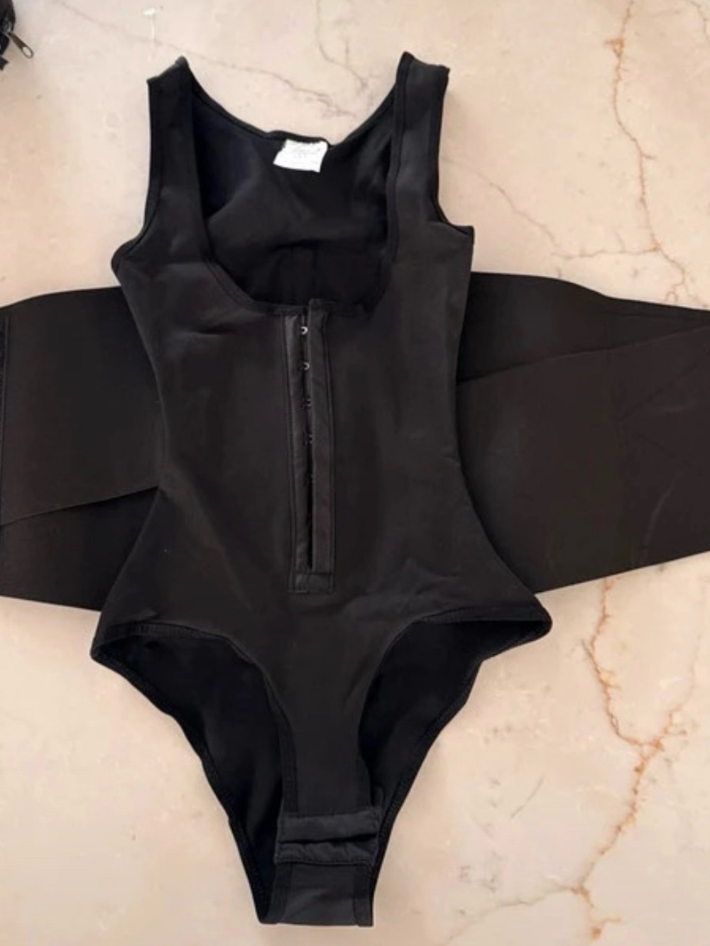 Women's Black Shapewear Bodysuit with Front Hook Closure